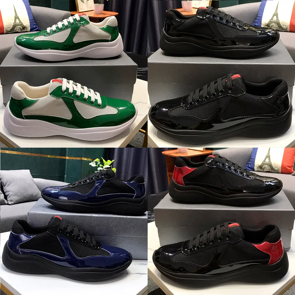 America Cup Scarpe di lusso Designer Uomini Allenatori in pelle Brevetto Sneakers Fabri Lace Up Shoe Cash Casual Black Green Bhite Blue Blue dimensioni 38-45