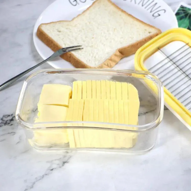 Opslagflessen boter container roestvrijstalen slicer snijder met deksel aan het aanrecht gekoeld hoesje voor eenvoudige snijverkopers