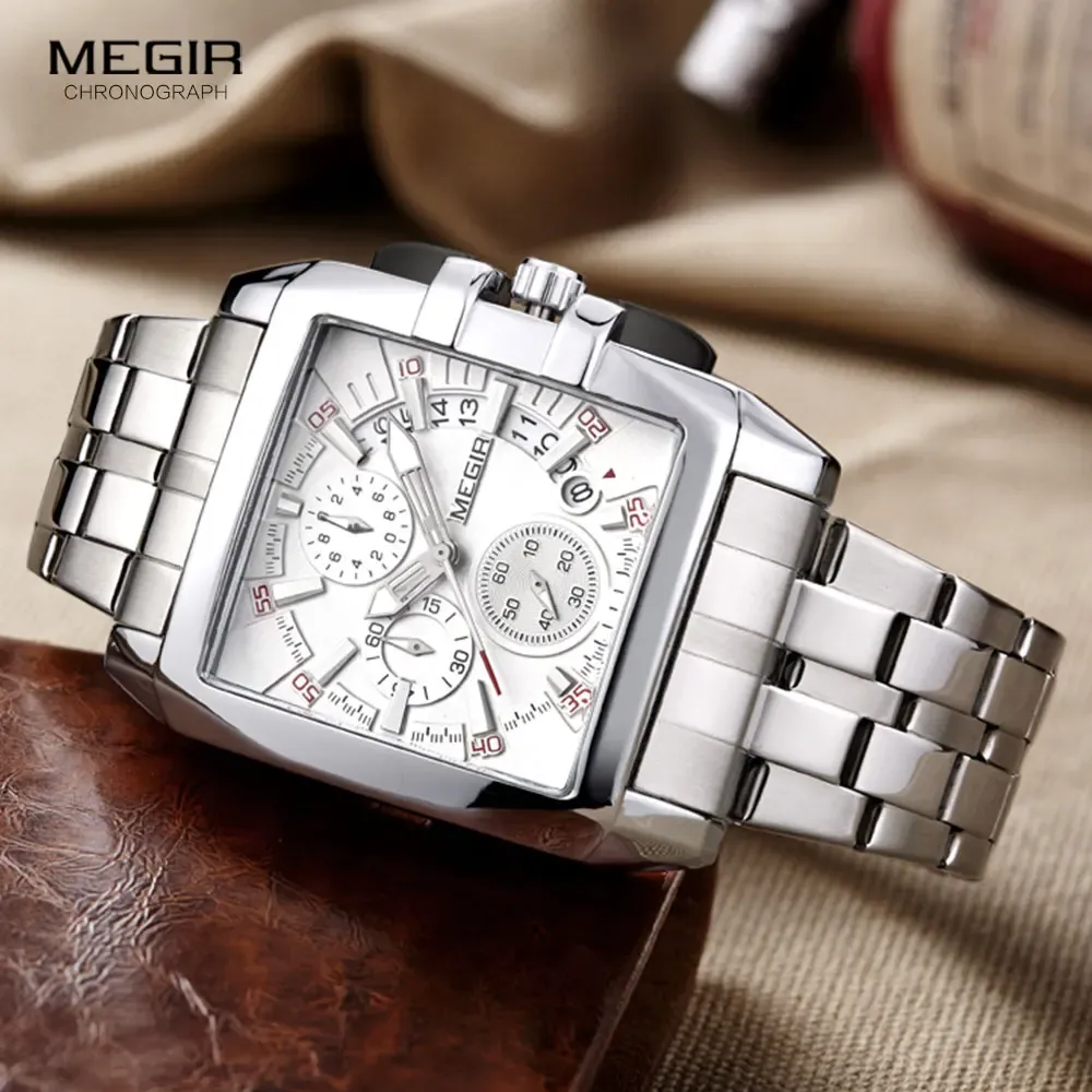 Kits Megir Hot Fashion Men's Business's Quartz Watchs Wristwatch en acier inoxydable pour l'homme Luminous Threeeeyes Surveillez pour Male2018