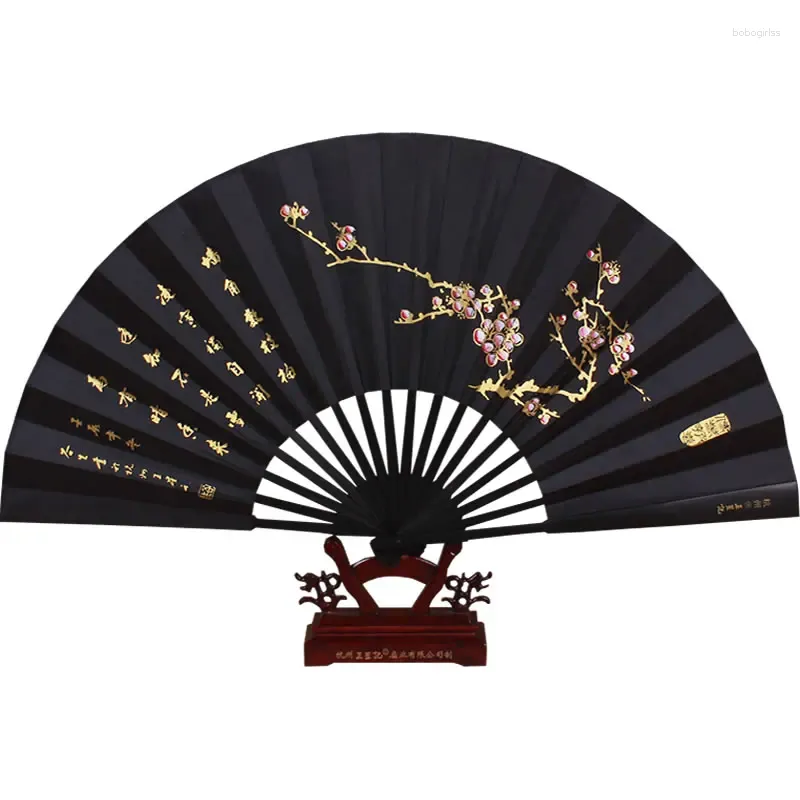 Dekorativa figurer Klassiska män Folding Fan Chinese Bamboo Craft Silk Hanfu Cosplay Gentlemen Hand Portable Ventilador