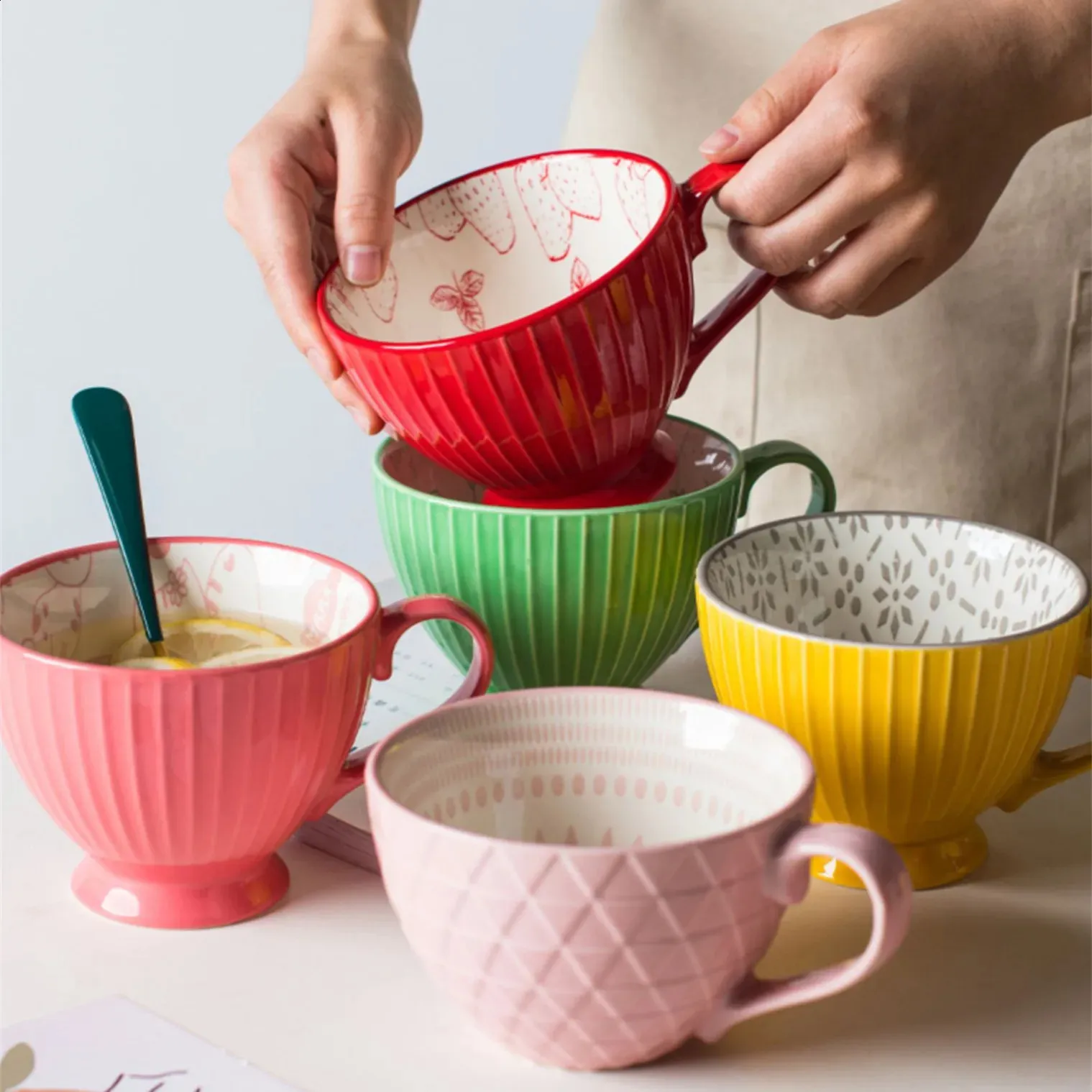 Aslets en céramique tasses à café tasse de petit-déjeuner mignon ménage mignon ménage grande capacité à avoine tasse de farine de floc