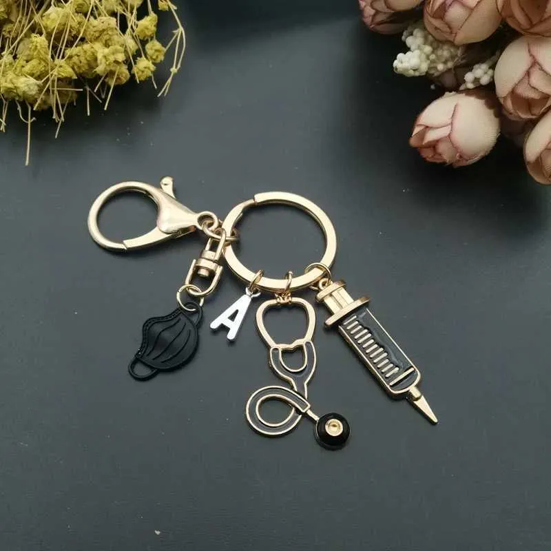 Keychains Lanyards A-Z letters newly designed keychain doctor medical tool Stethoscope syringe facial mask keyring nurse gift Souvenir Q240403