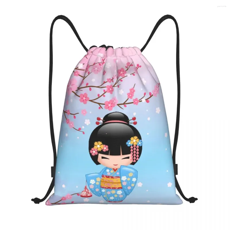 Torby do przechowywania kawaii kokeshi lalka sznurka plecak kobiet mężczyzn sportowy gym wor sackpack japońskie kimono geja gaisha girl torebka treningowa