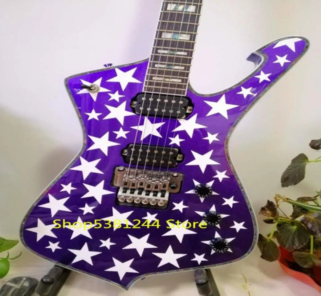 Weißer Zombie Jay Yuenger ICJ100WZ Iceman Galactic Gitarre Metallic Purple Silver Star Top Floyd Rose Tremolo Bridge Pear9913272