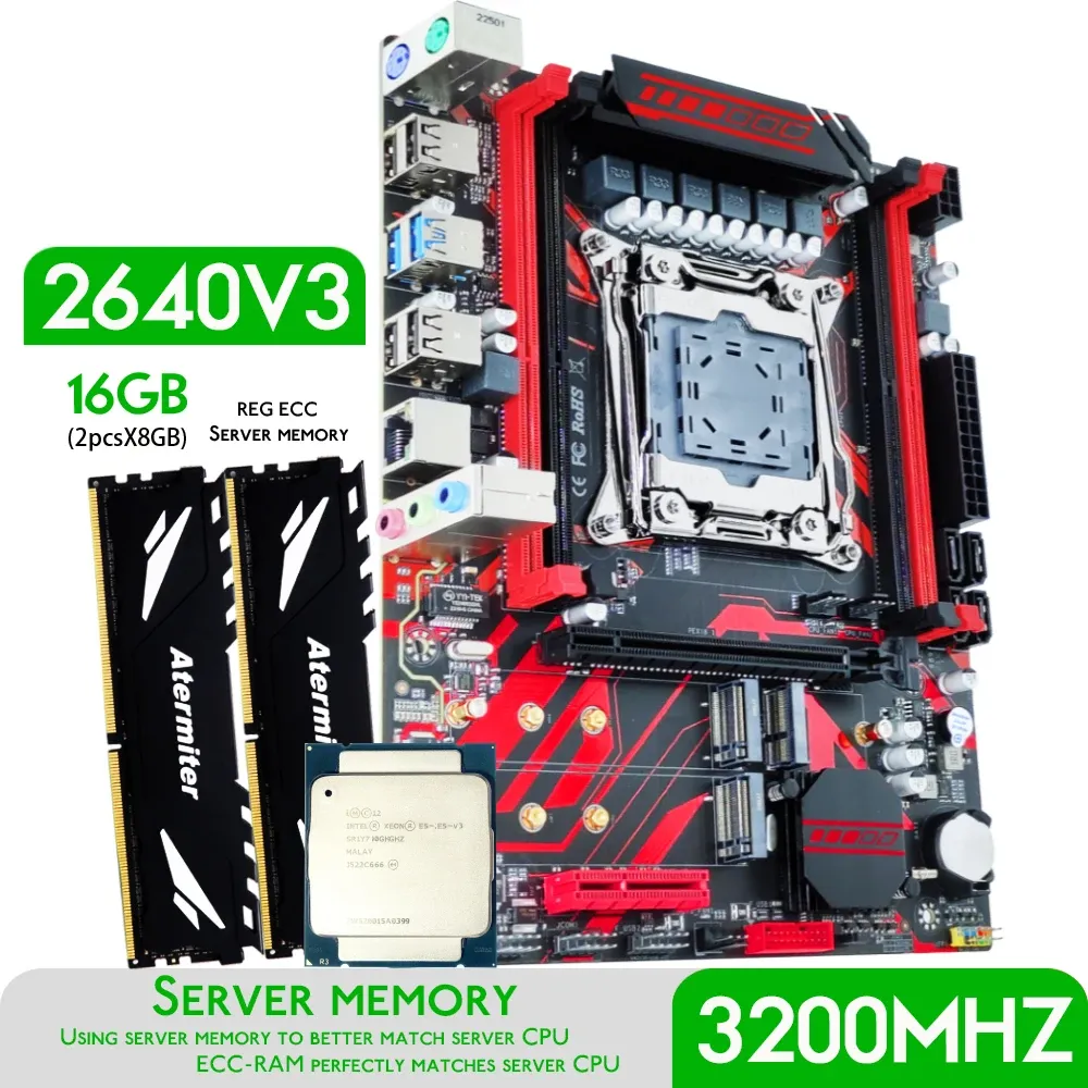 Motherboards Atermiter D4 Ddr4 X99 Motherboard Set with Xeon E5 2640 V3 Lga20113 Cpu 2pcs X 8gb = 16gb 3200mhz Ram Memory Ddr4 Reg Ecc