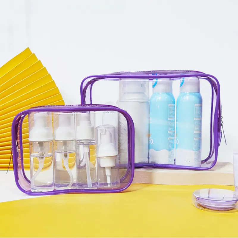 Set 2 Beauty Case Trasparenti Da Viaggio In PVC - Impermeabili, Con Cerniera, Medie 18x12x6 Cm E Piccole 15x10,5x7 Cm, Nero