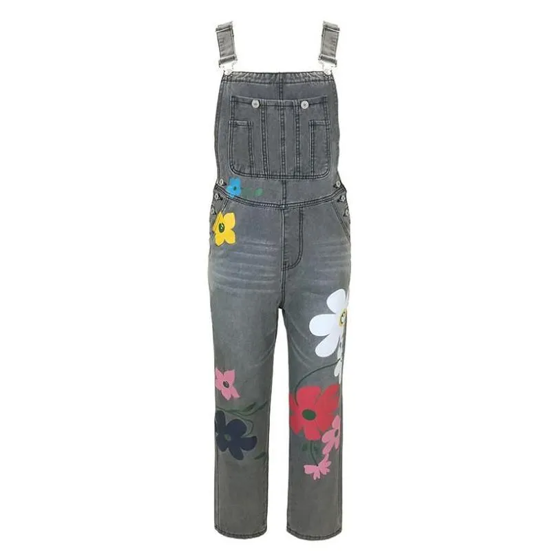 Jeans pour femmes nouveaux pantalons à suspense surdimensionnés en polyester simple combinaison imprimée avec des poches respirantes douces douces et de taille en taille baisse Dh6KB