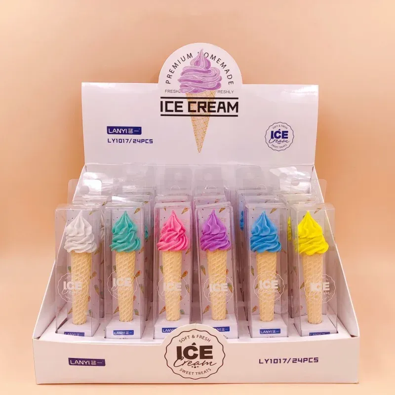 Eraser 18st Creative Kroean Ice Cream Rubber Eraser Cute Pencil Eraser Kids Student Office Stationery levererar barn som ritar gåva