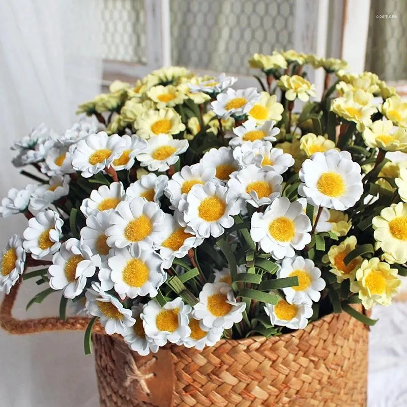 Dekoratif çiçekler 8 kafa beyaz papatya yapay uzun şube buketi ev düğün bahçe süsü sahte bitki dekorasyon aksesuarları