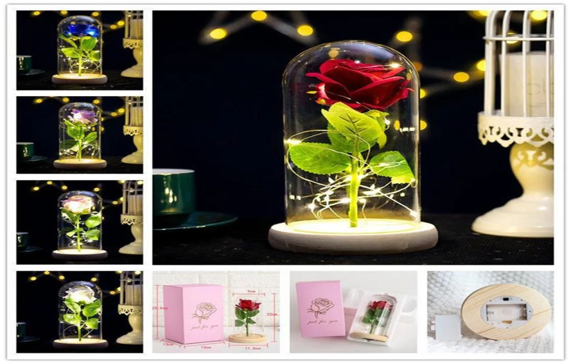 Rose Lasts Forever With Led Lights In Glass Dome Valentine039s Day Wedding Anniversary Birthday Gifts Party Decoration 5 Colors6520035