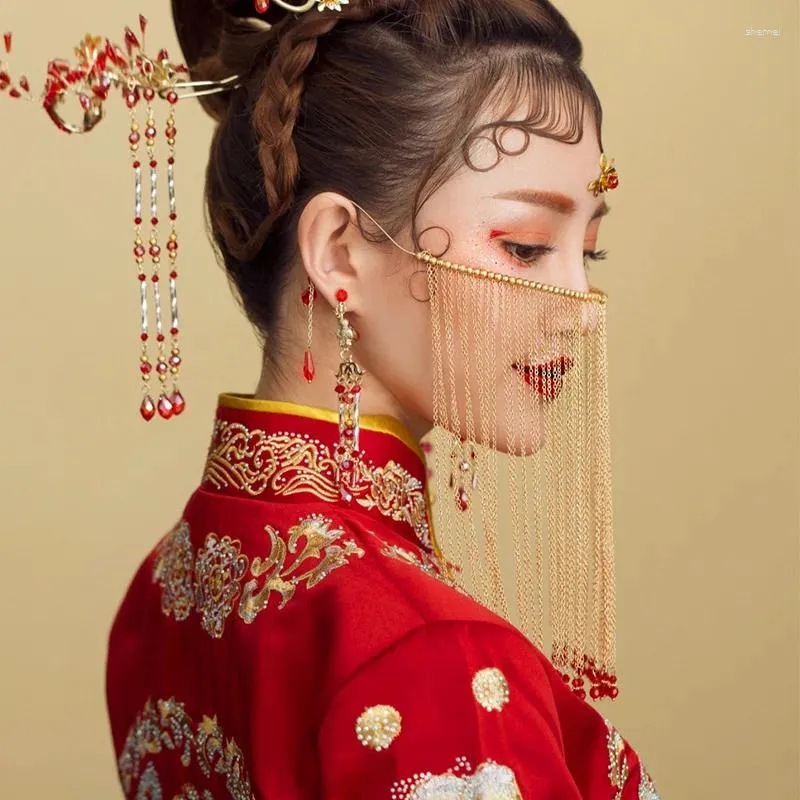 Haarclips Chinese stijl Bride Wedding Hoofdtooi retro masker Xiuhe kleding Phoenix Coronet Accessories