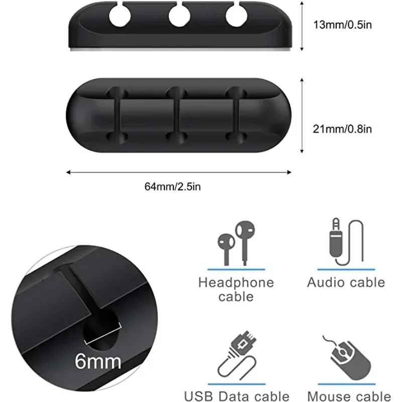 Câble poreux Organisateur en caoutchouc USB Data Cable Winder Gestion Cords Cords Cordon Porte-câble de bureau pour le clavier de souris Fire de casque