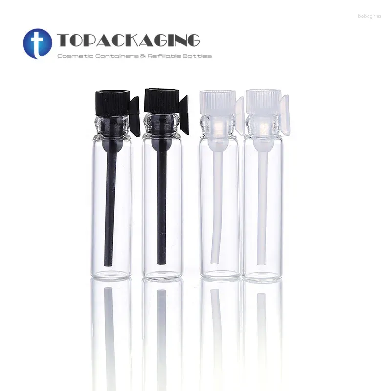 Depolama Şişeleri 500pcs 1ml Cam Parfüm Tüpü Boş Kozmetik Konteyner Samll Doldurulabilir Parfum Makyaj Paketleme PP Durdurucu Örnek Test Şişeleri