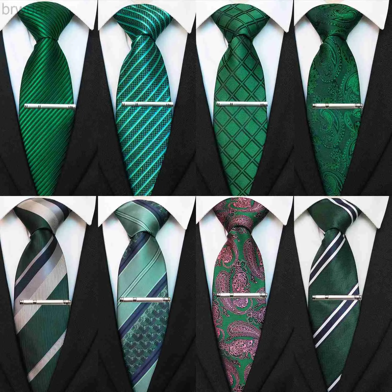 Neck Ties JEMYGINS Men Green Ties Striped Tie Paisley Silk Wedding Tie For Men Necktie Hanky Cufflink Set Party Business Fashion Designer 240407