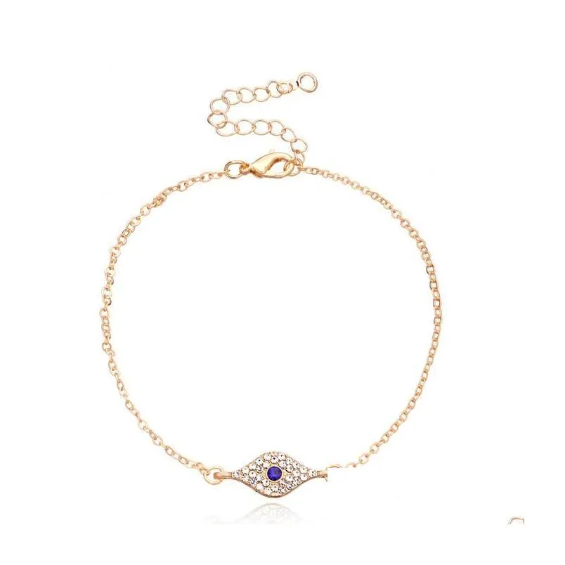 Anklets Blue Eye Crystal 14k Gold Sier Plated Ankle Bracelet White Cubic Zirconia Foot Chain Evil Jewelry Drop Delivery Dhyxs