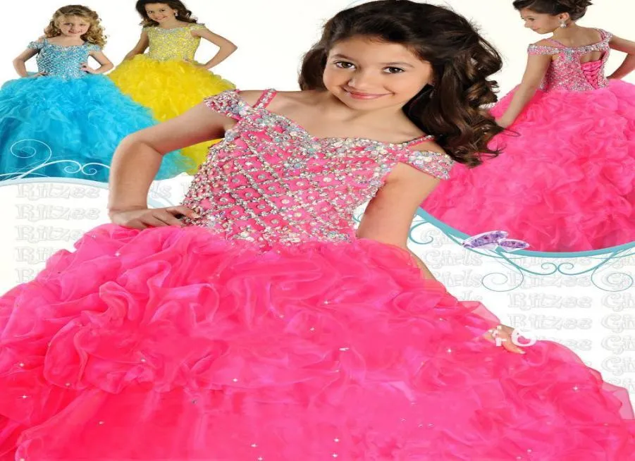 Ny Sparkle Glitz Puffy Sexy Belle Christmas Kids Girl039S Pageant Dresses Yellow Royal Pink Ruched Flower Girl Birthday Dresse8965318