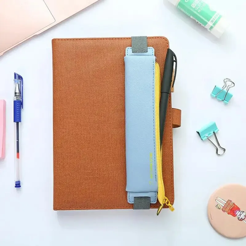 1PC PU Leather Mini Pen Bag Eco-friendly Elastic Buckle Book Pencil Case Portable Notebook Journal Pen Holder Office Stationery