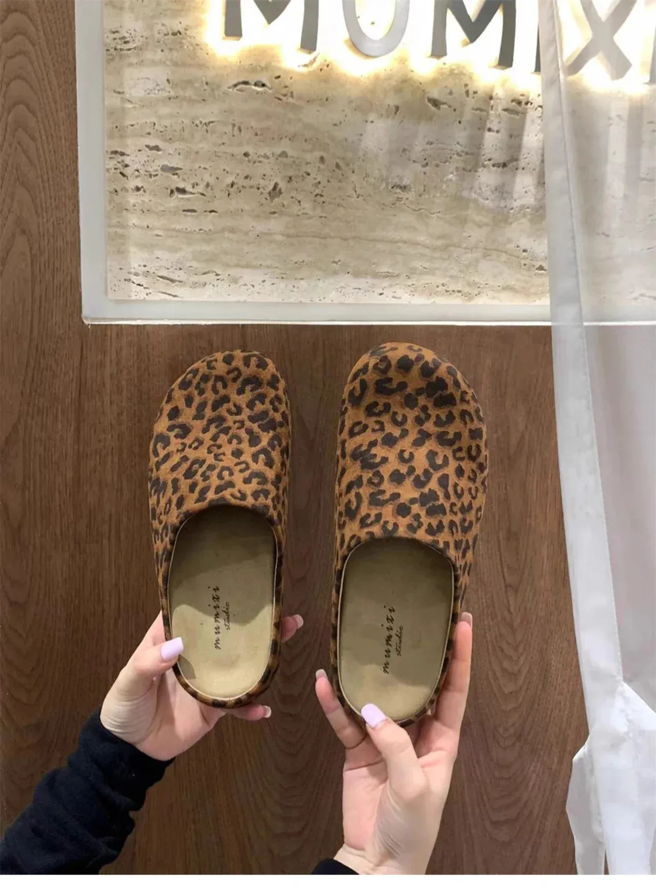 Leopard Women Platform Mule Slippers Casual Suede Slingback Flats_voghion.com