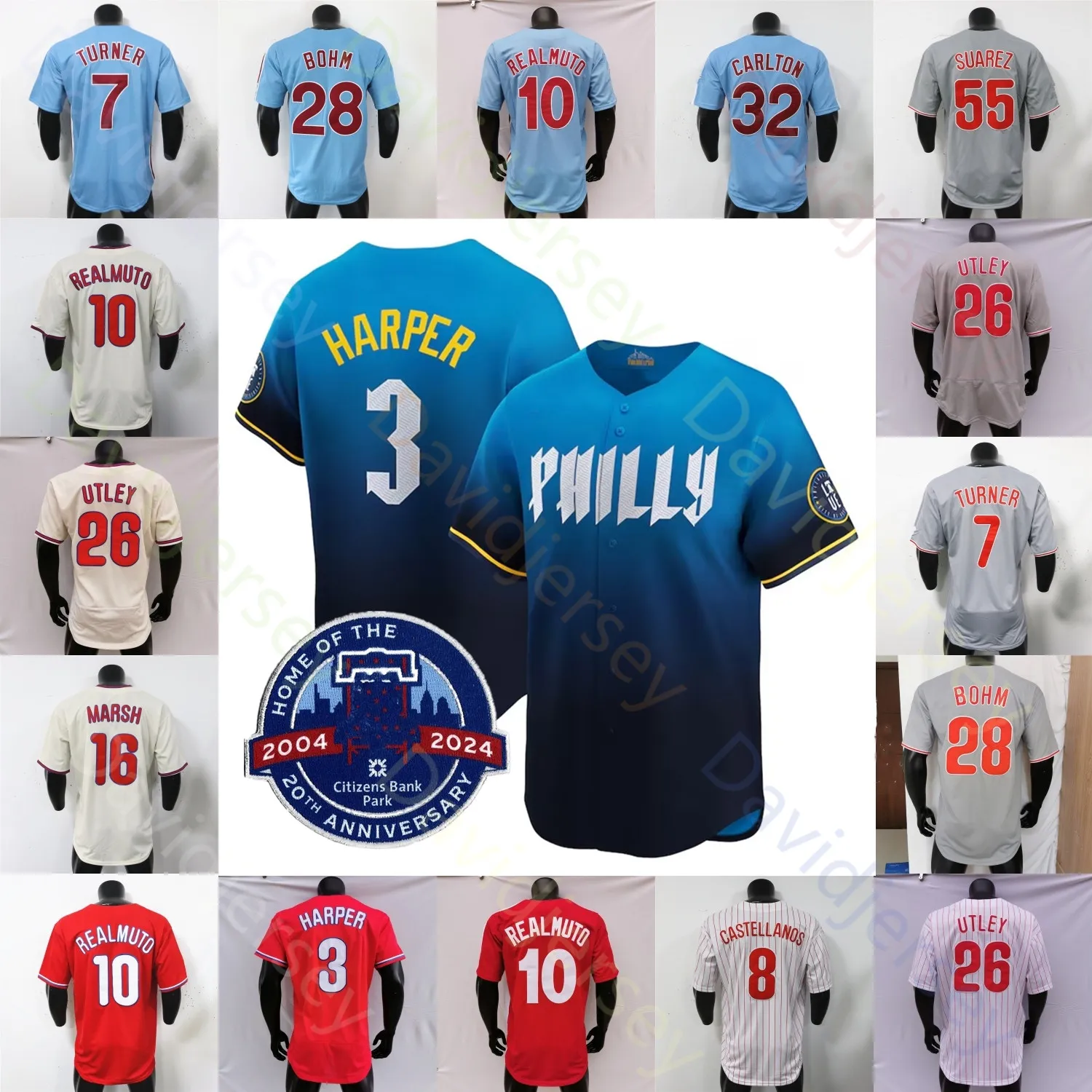 2024 City Connect 20th Patch Jersey Harper Trea Turner J. T. Realmuto Ranger Suarez Alec Bohm Kyle Schwarber Bryson Stott Chase Utley Nick Castellanos Brandon Marsh