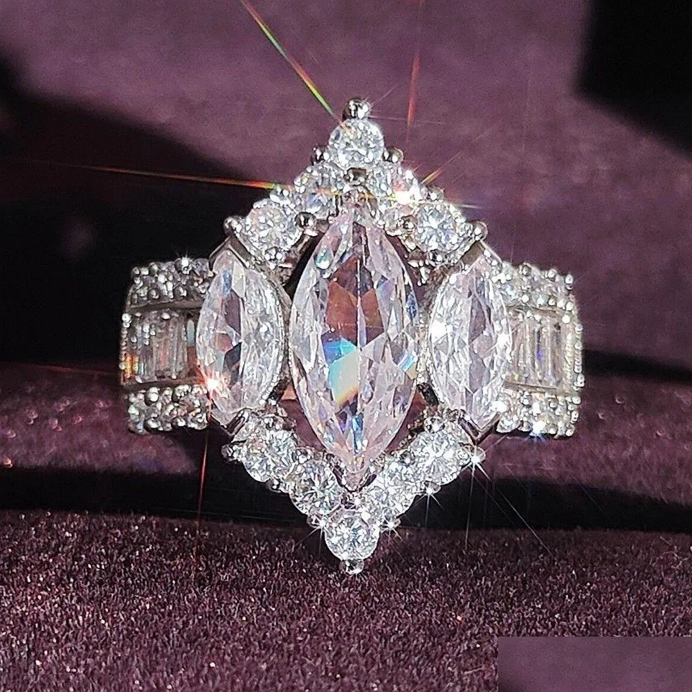 Обручальные кольца обручальные кольца 2023 Choucong Brand Luxury Jewelry 925 Sterling Sier Marquise Cut White Topaz Cz Diamond Eternity Women En Dhp7g