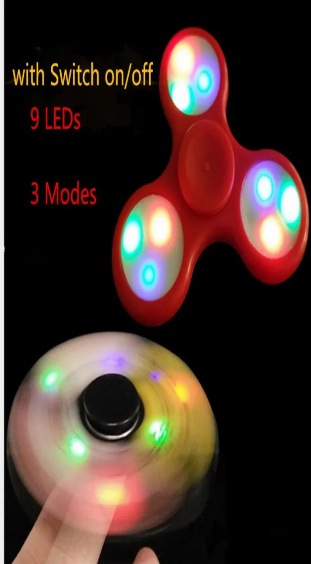 EDC Rainbow Spinner LED Tri Spinners Toys 3 Modes Luminous Light Hand Spinner with Switch ON OFF by DHL3476794