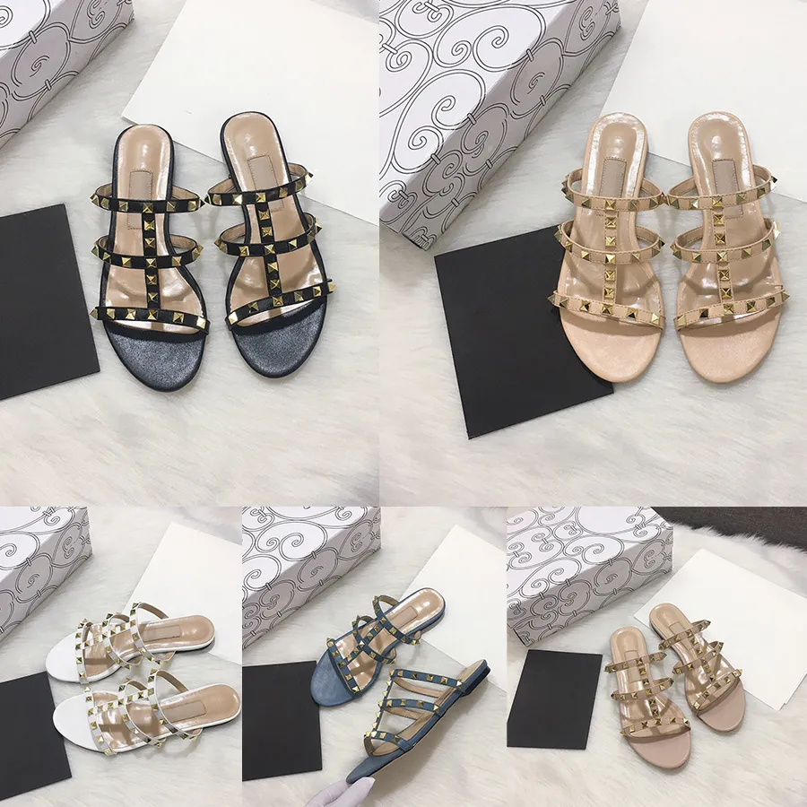 10a dames klinknagel platte slippers wilg spike schoenen dikke coole sandalen elegante hakken strand sandalen slipper met doos maat 34-42