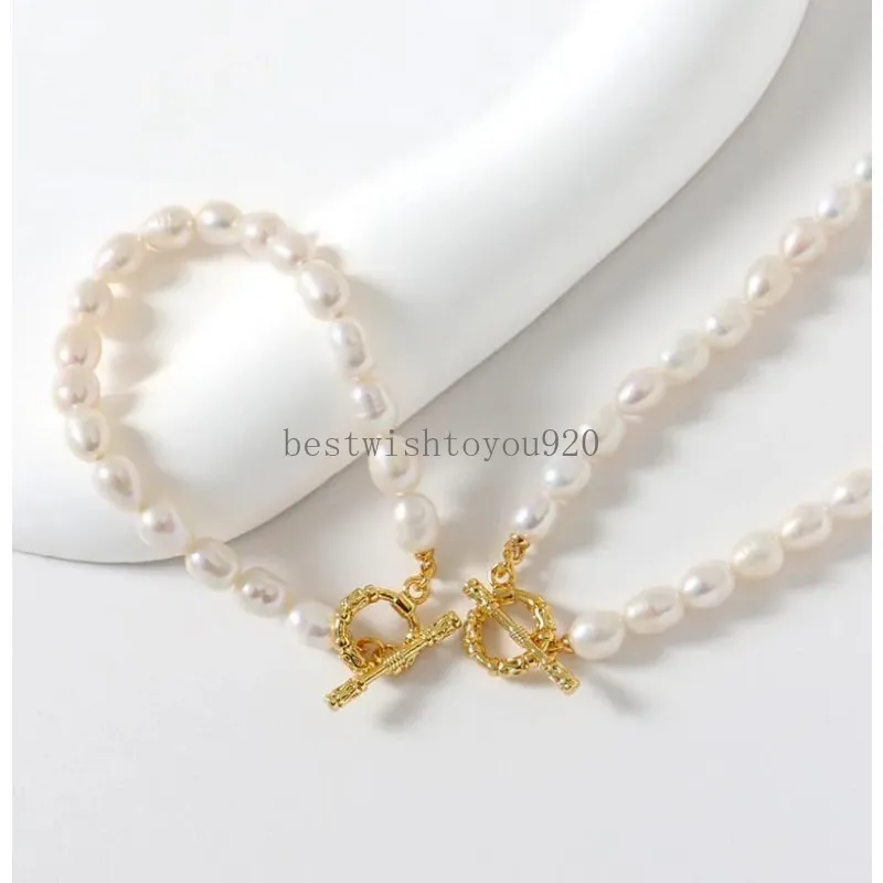 Enkelt OT Buckle Pearl Armband med halsband mode Barock armband Enkel personlighet Pärlhalsband för kvinnors armband halsbands semestergåva