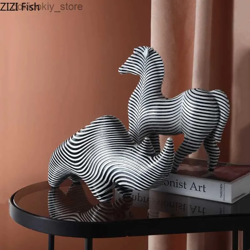 Arts and Crafts Resin Simulation Animal Statue Abstract Black and White Line Zebra Modern Home Decoration Accessories Handicraft FurnishinsL2447