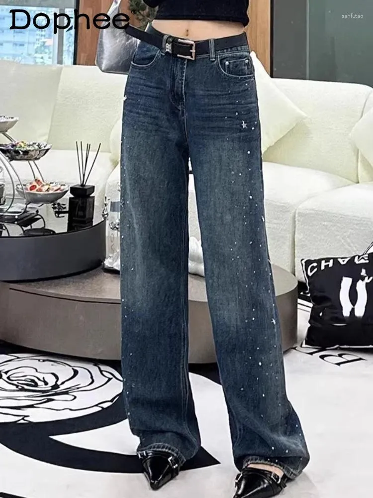 Jeans femminile industria stellata con diamanti pantaloni a gamba retta