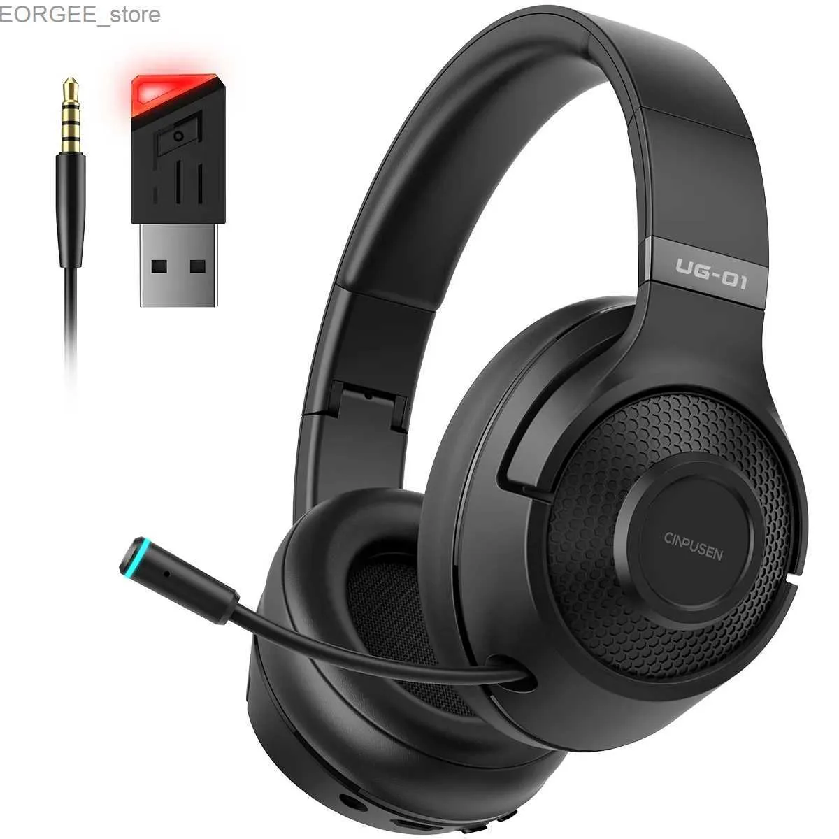 Handy -Ohrhörer Cinpusen UG -01 2.4GHz Wireless Gaming Headset für PC PS5 PS4 MACBOOK mit Mikrofonweicher Ohrschützer - 40 Stunden Playtime Y240407