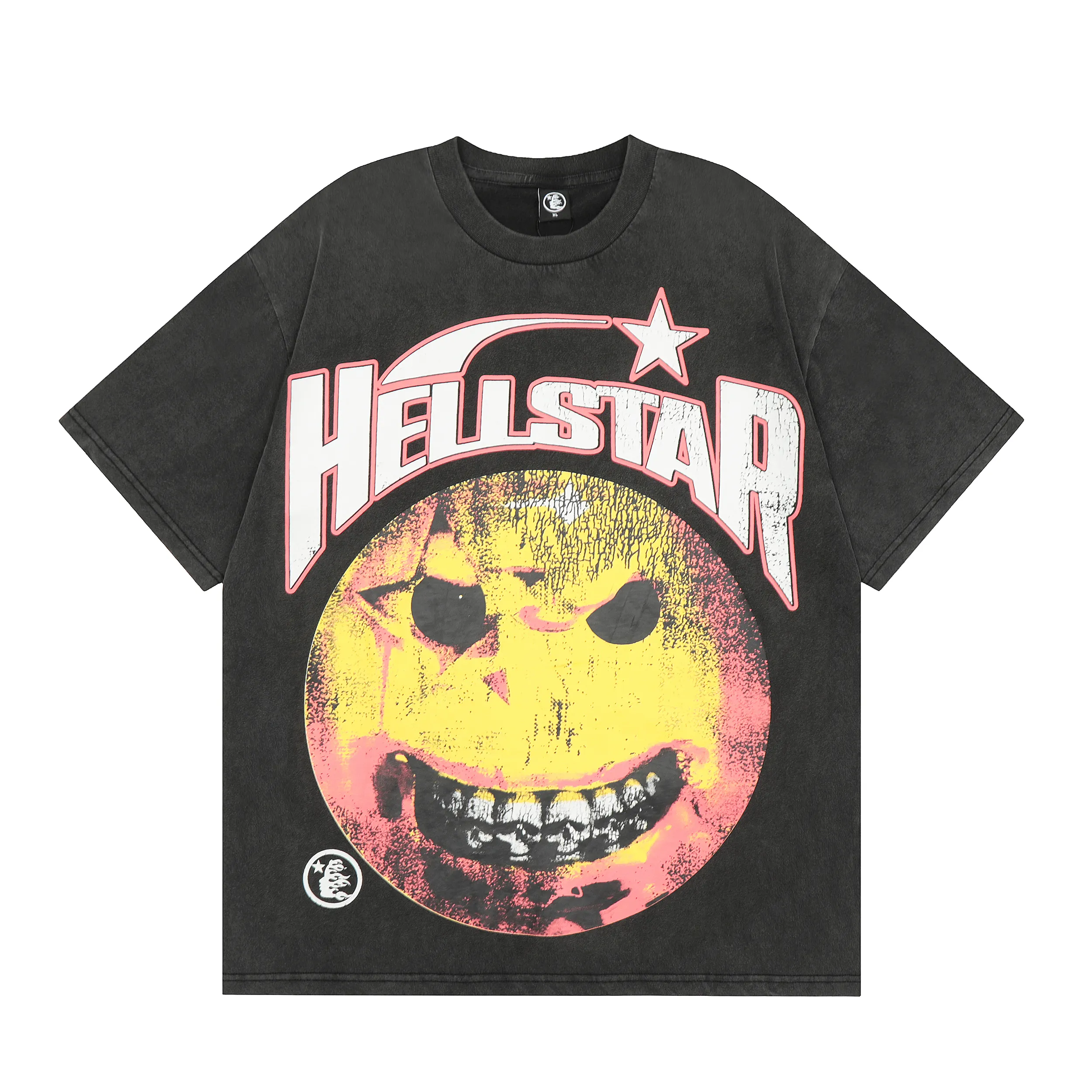 hellstar shirt designer t shirts graphic tee clothes hipster washed fabric Street graffiti Lettering foil print Vintage coloeful Loose fitting