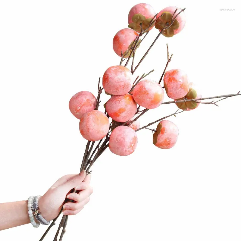Decoratieve bloemen Imitatie Persimmon Fruitboom Branch Decoratie ornamenten droge nepbloemarrangement