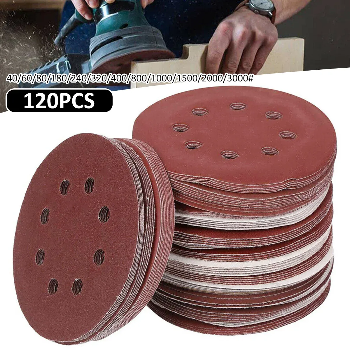 LASAPPARATUUR 120PCS 125 mm 5 "Discs Discs Hook i pętla 403000 Mieszany papur ścierny Orbital Sander Trwała bezkominowa ścierna orbita premium