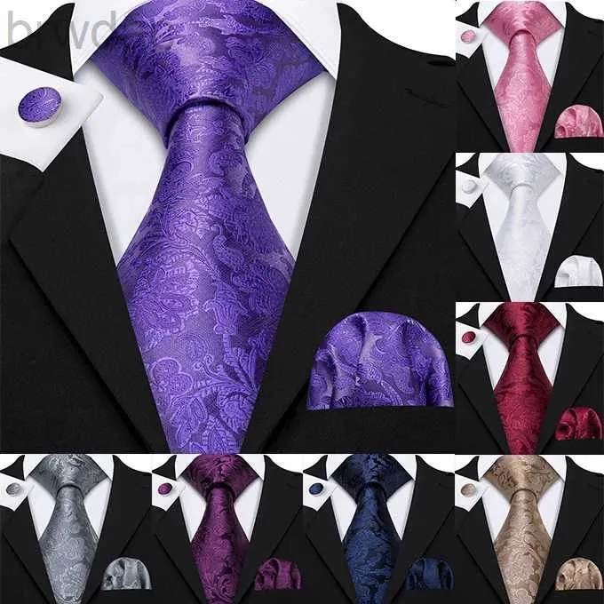 Neck Ties 50 Styles 160cm Men long Tie for Wedding Business Purple Silk Necktie Handkerchief Cufflinks Paisley Jacquard Floral Barry.Wang 240407