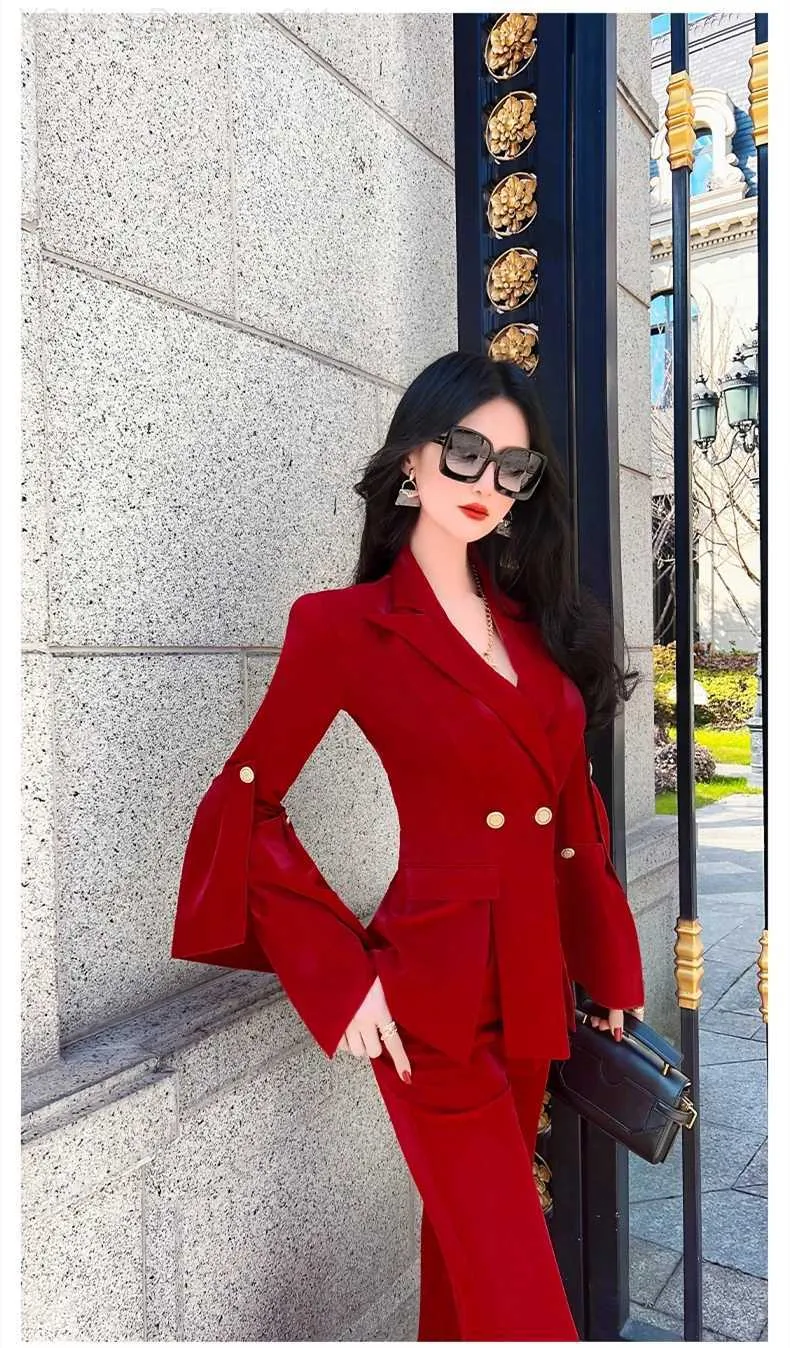 Women's Two Piece Pants Spring and Autumn Office Womens Fashion Leisure Slim Brand Womens Coat and Pant SetC240407
