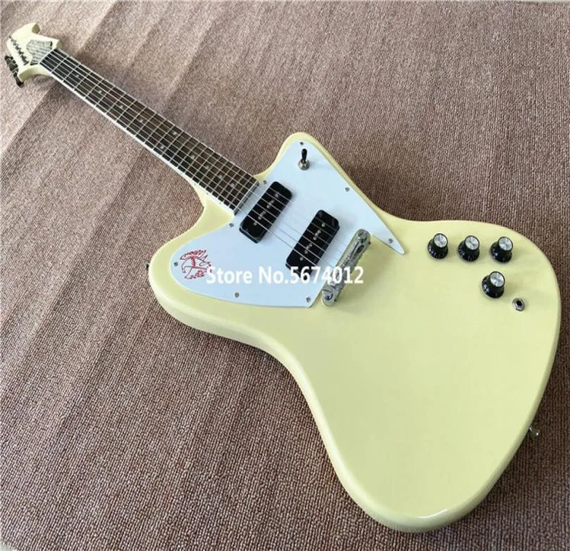 SHOP CUSTOM non inverse Firebird Thunderbird Cream Electric Guitar Wrap à la guitare Around Black P90 Pickups White Pickguard6507968