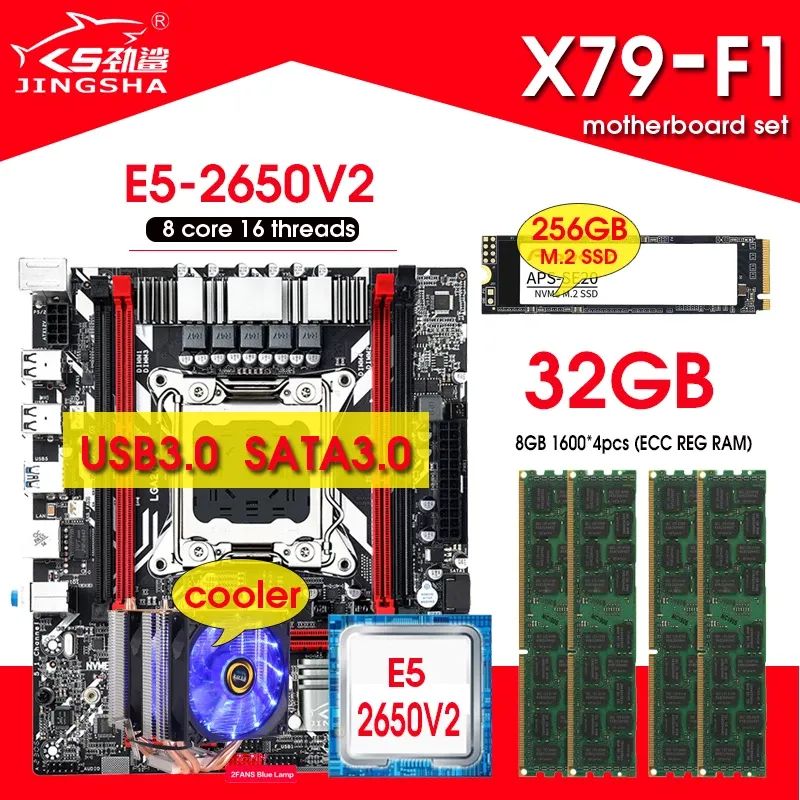 CPUs X79 Motherboard Combos E5 2650 V2 Processor 4pcs 8gb 1600 Recc Memory Nvme 256gb M.2 with Cpu Cooler Set