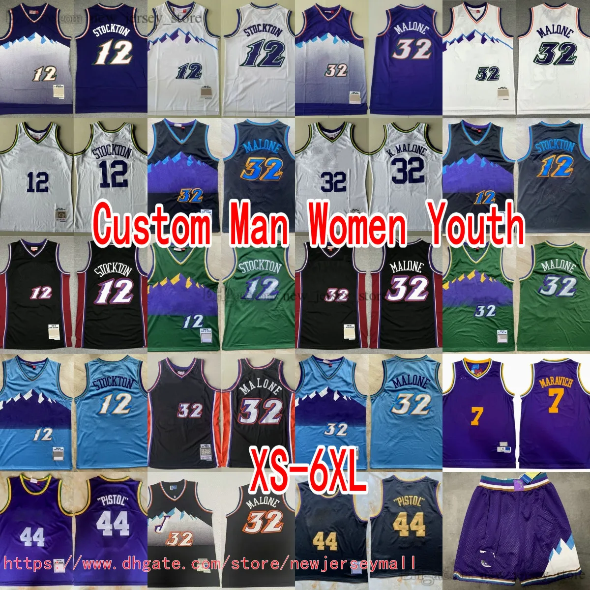 Anpassad XS-6XL Classic Retro Mitchellness 1996-97 Basketball 32 Karlmalone Jersey Throwback Vintage 12 Johnstockton Jerseys Breattable 7Pistol 44 Petemaravich