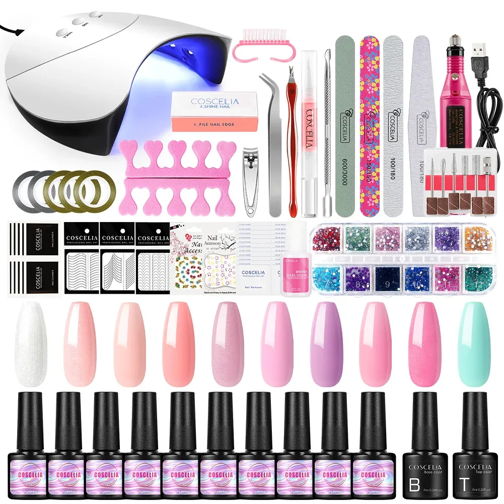 Pistolet Coscelia Manucure Set Nail Gel Polish Polit Kit UV LED Sécheur d'outils Hine Kit d'outils Electric Electric Nail Nail Stickers