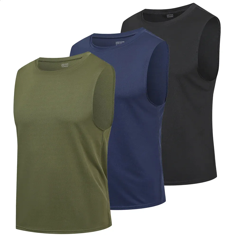 Mens 3 Pack Running Tank Tops Breattable Workout Muscle Sleeveless T-shirts Summer Gym Fitness Vests 240329