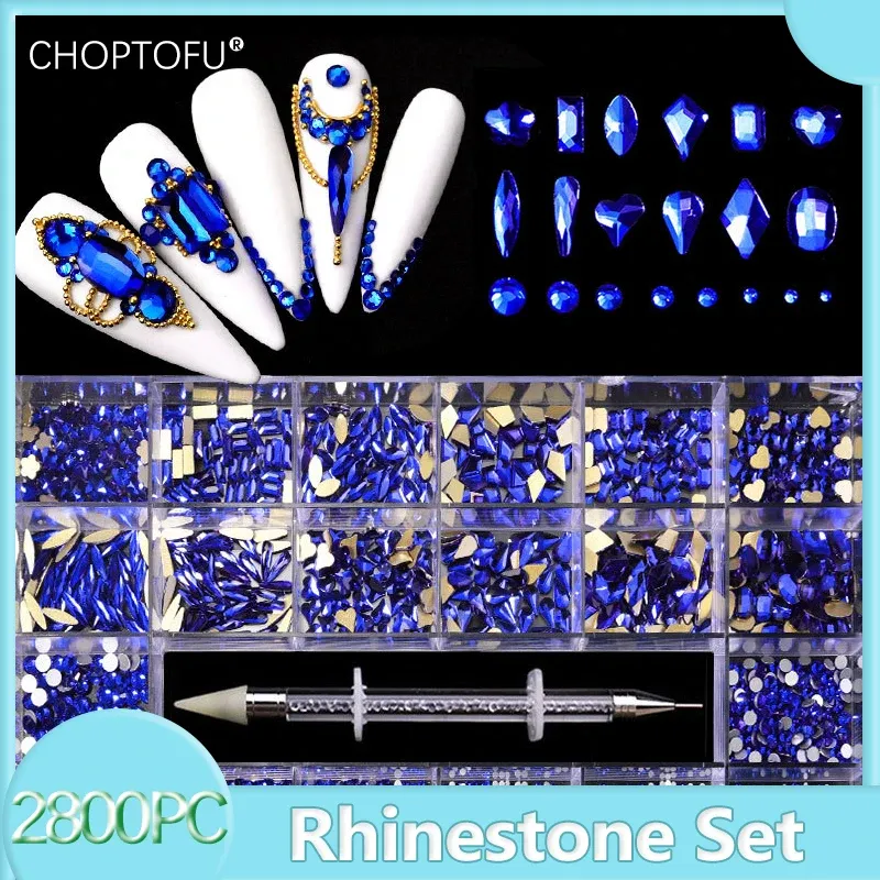 Enhancers Sparkling Nail Rhinestone Set 2800pc/Box Flatback Diamond Rhinestones Kit Crystal Nail Art met 1 pen voor decoraties