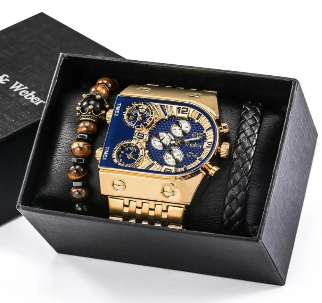 Zegarek na rękę luksusowe zegarki Oulm Mens Zestaw podarunkowy najlepsze marka ręcznie robiona koralika regulowana bransoletka strefa multitalite