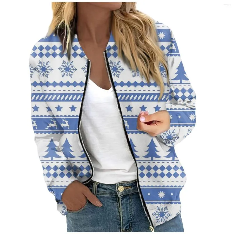 Jackets para mujeres manga larga con cremallera con cremallera corta estampada navideña acolchada con bolsillos chaquetas para huje