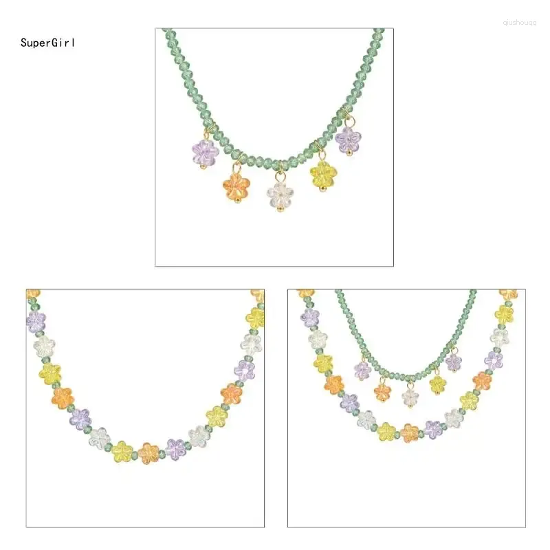 Ketten Egirl Schmuck kühle farbenfrohe Perlen Anhänger Halskette DIY Fashion Blume Choker J78E