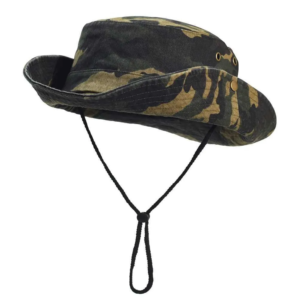 Wide Brim Hats Bucket Camouflage Boonie Hat Mens Barna Toilet Outdoor Fishing Safari Summer Cotton Hiking Sun Q240403