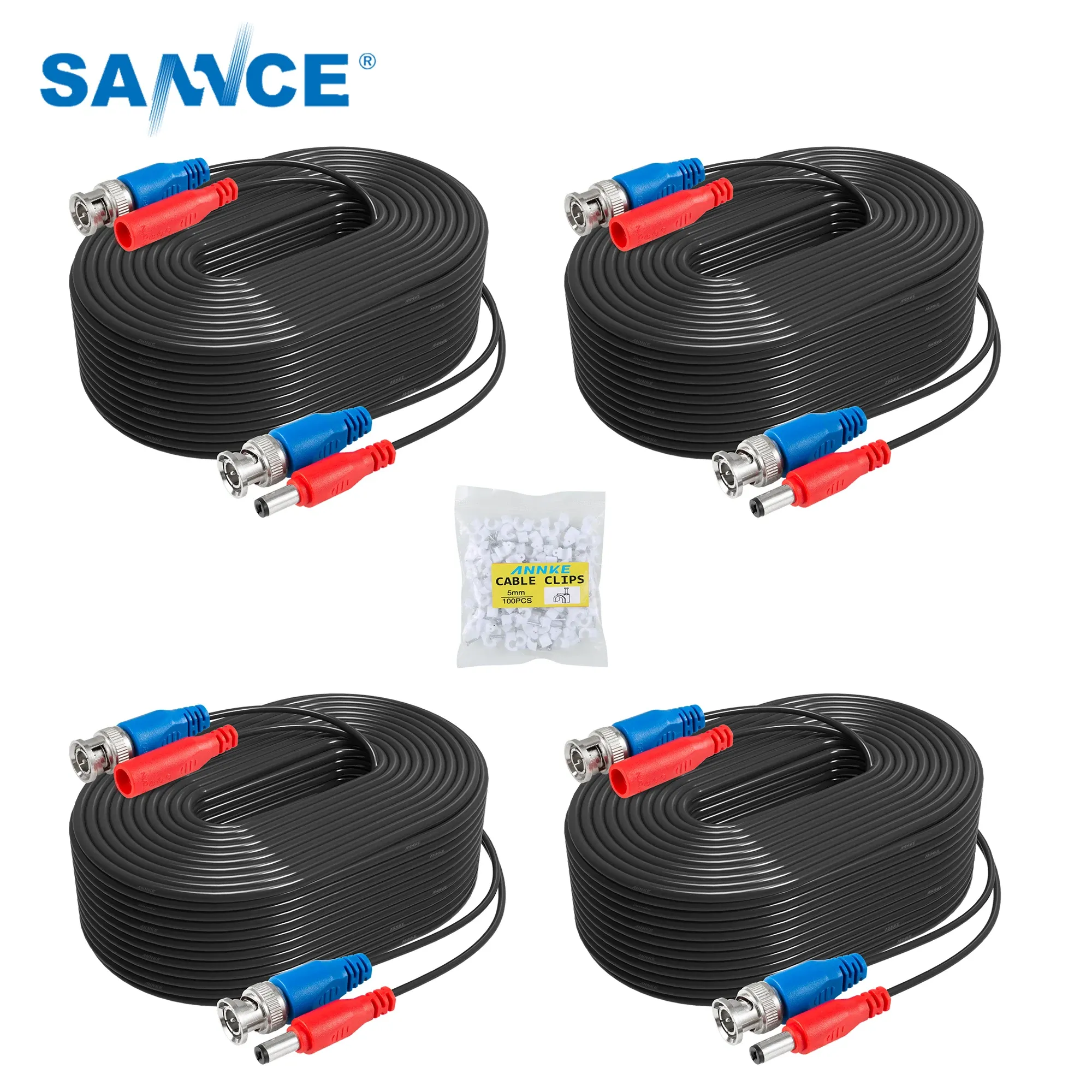 Intercomo Sannce 4pcs muito 30m 100 pés CCTV BNC Video Power Cable para CCTV AHD Câmera DVR Sistema de segurança Black Surveillance Acessórios