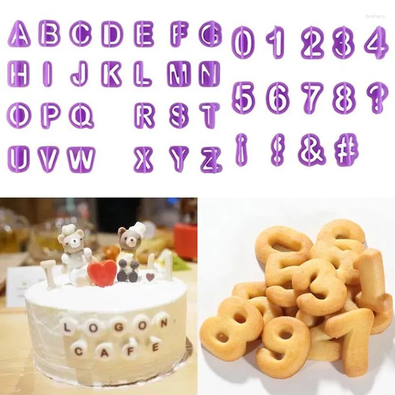 Moules de cuisson 40pcs / ensemble Moules de gâteau alphabet Figure Lettre en plastique Fondant Moule de biscuits Numéro de coupe