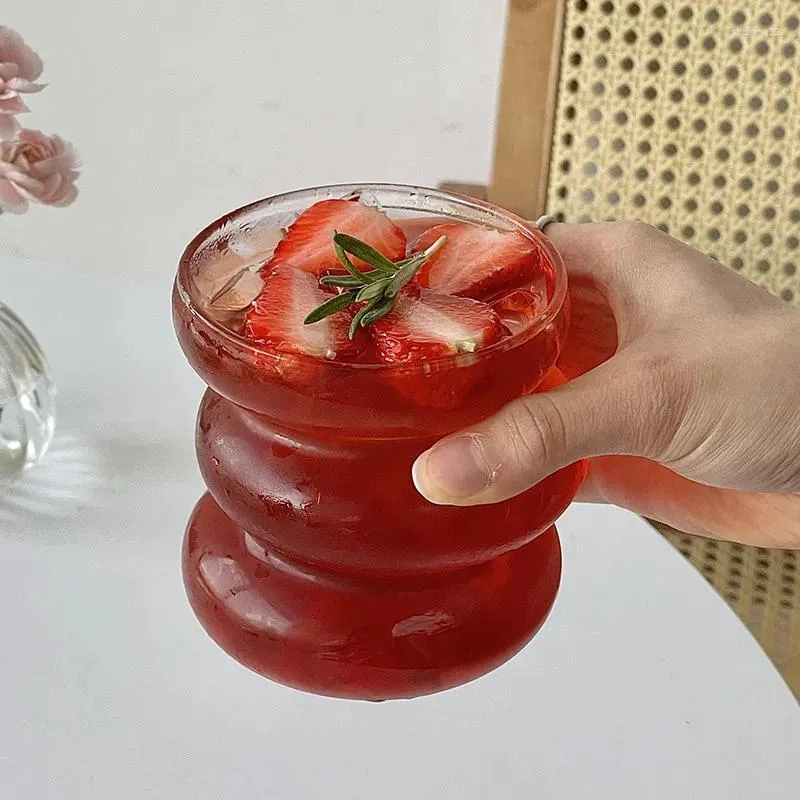 Verres à vin 450 ml 15oz Transparrent Mug de verre résistant à la chaleur tasse irrégulière tasse ondulée Jui de jus de cocktail