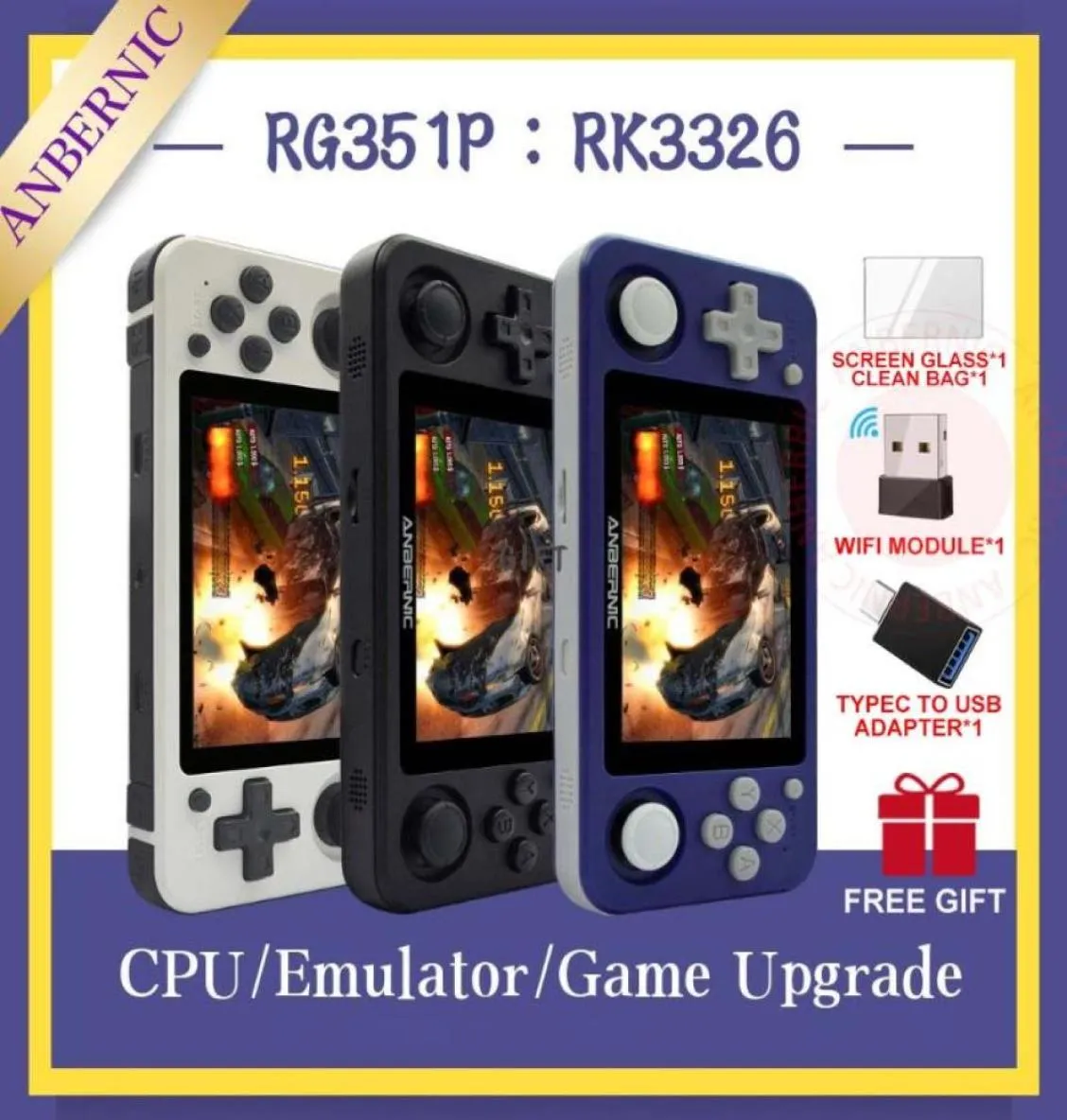 Portabla spelspelare RG351P Anbernic Retro Console RK3326 Linux System PC Shell PS1 Player Pocket RG351 Handheld3643016