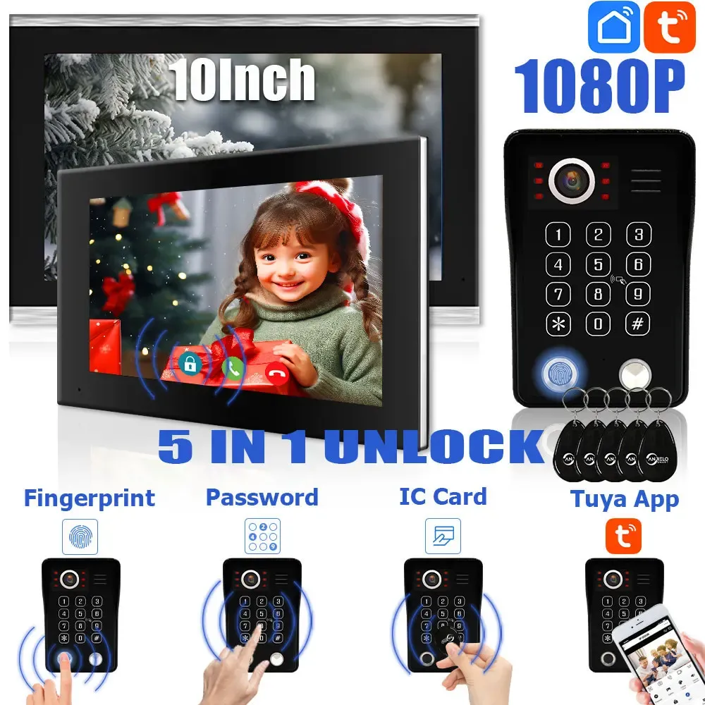 Intercom 1080P Tuya Wifi Intercom Fingerprint 5 in 1 Unlock Doorbell Video Intercom for Home Touch Screen Video Doorphone Security